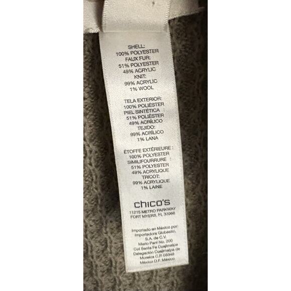 Chico’s Tan Vest Faux Fur Collar Puffer in Front Sweater in Back Size 1 (Med) - Picture 4 of 4